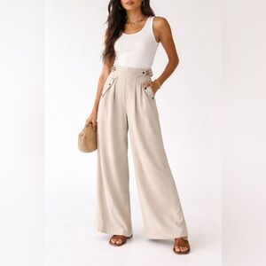 Bohme NWT High Waisted Wide Leg Utility Pants Neutral Beige Large